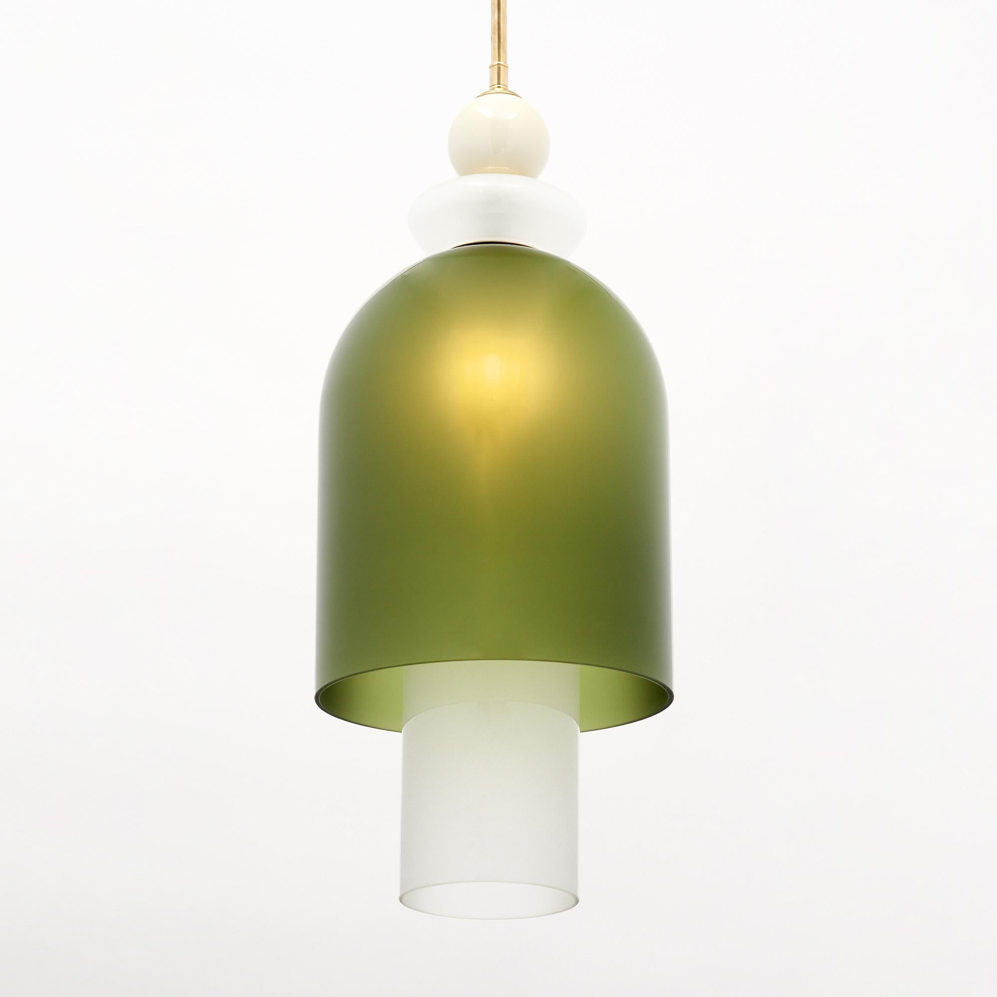 Moderno Ciondolo in vetro di Murano verde e bianco in vendita