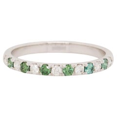 Green and White Natural Diamond Stackable Band Ring: Solid 14K White Gold