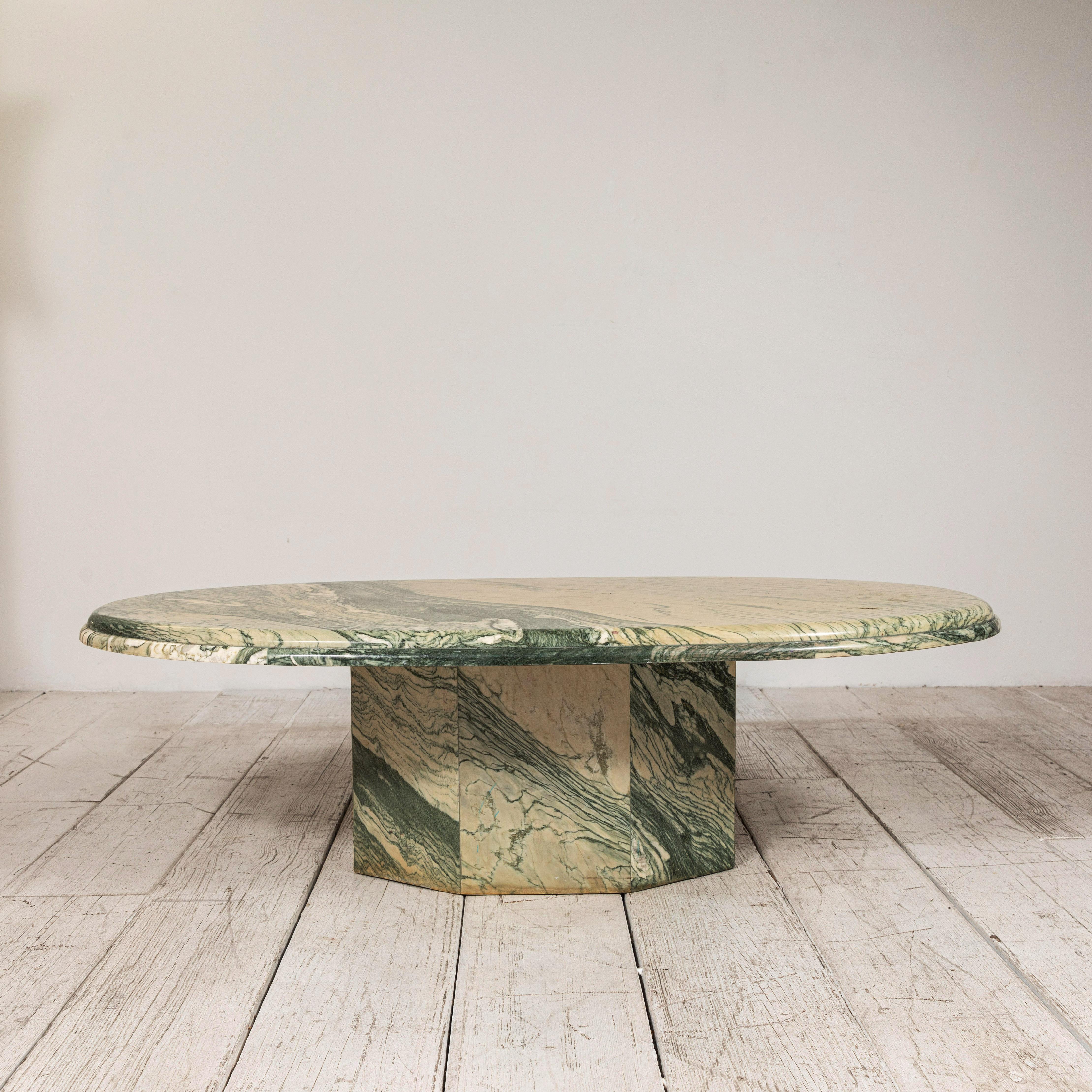 North American Green and White Oval Marble Cocktail Table