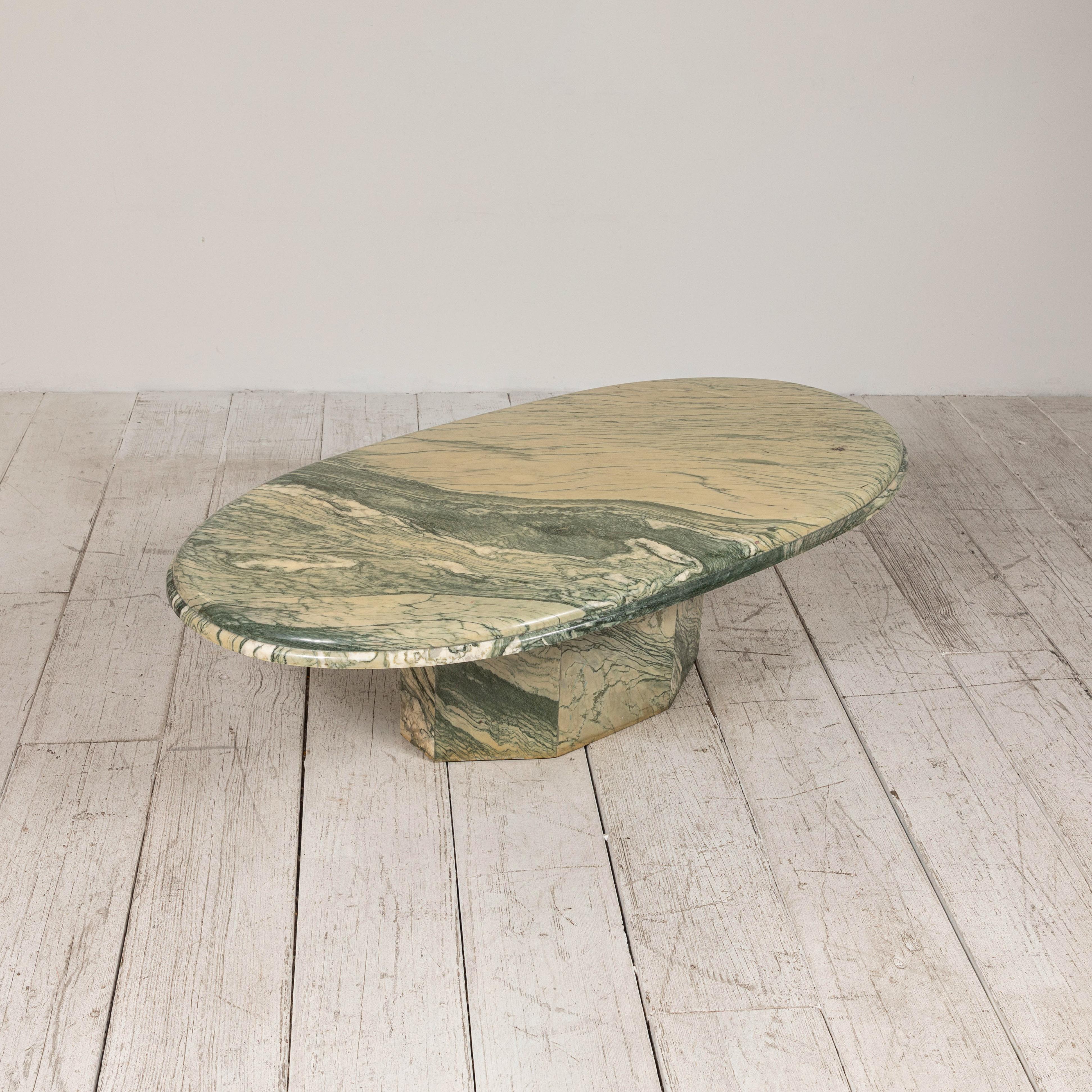 Green and White Oval Marble Cocktail Table In Good Condition In Los Angeles, CA