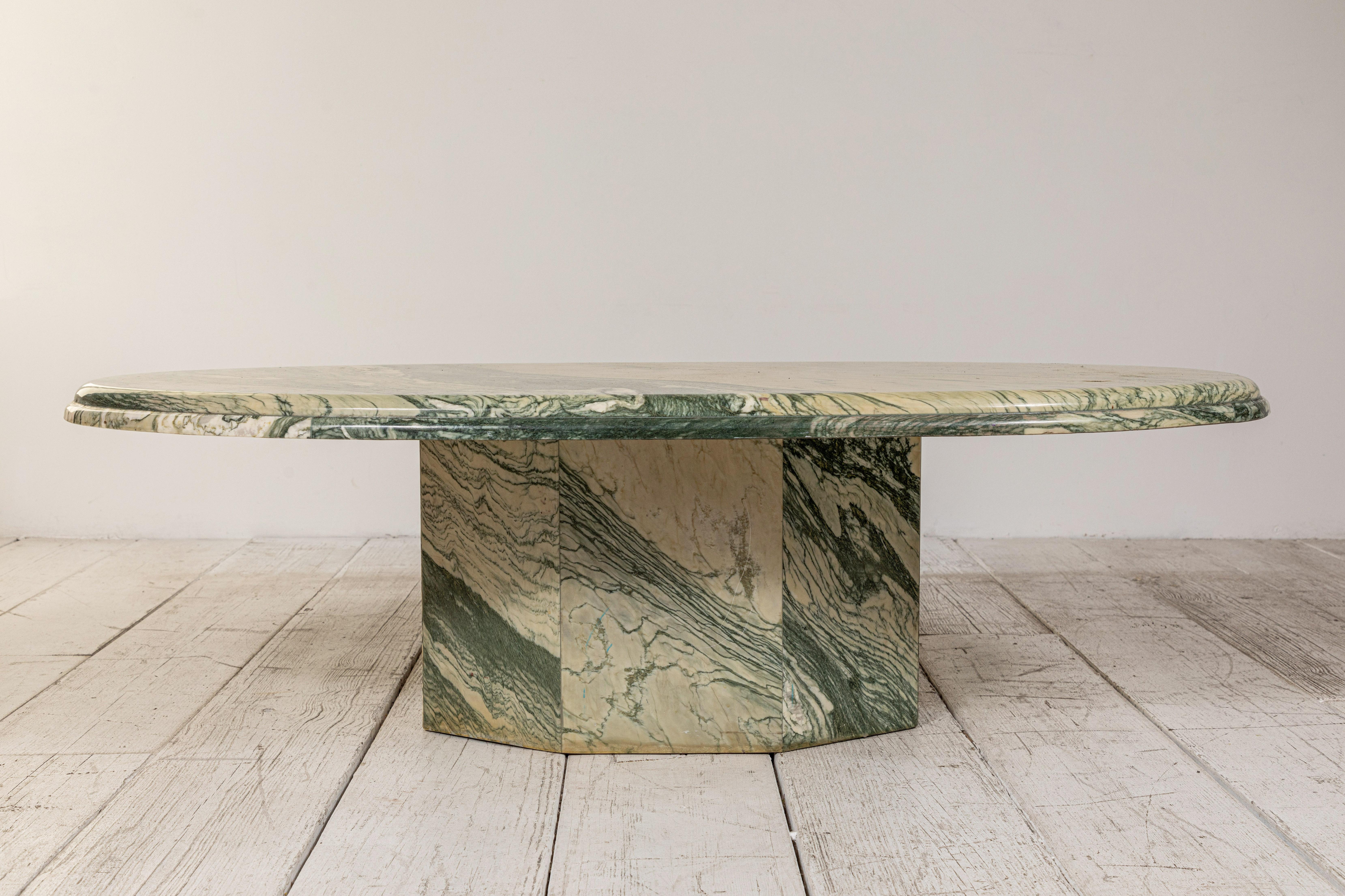 Mid-20th Century Green and White Oval Marble Cocktail Table