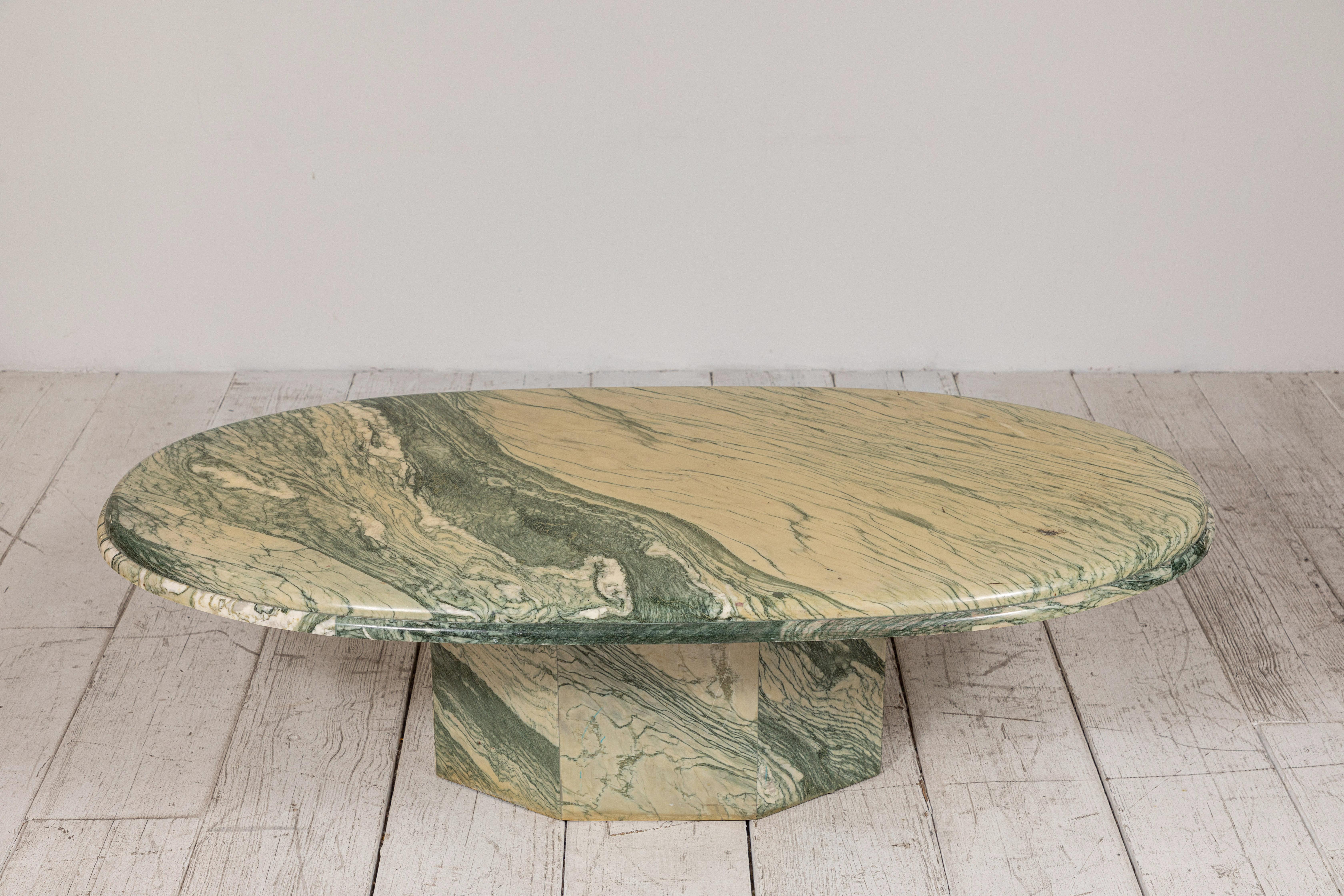 Mid-20th Century Green and White Oval Marble Cocktail Table