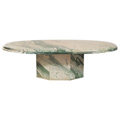 Green and White Oval Marble Cocktail Table