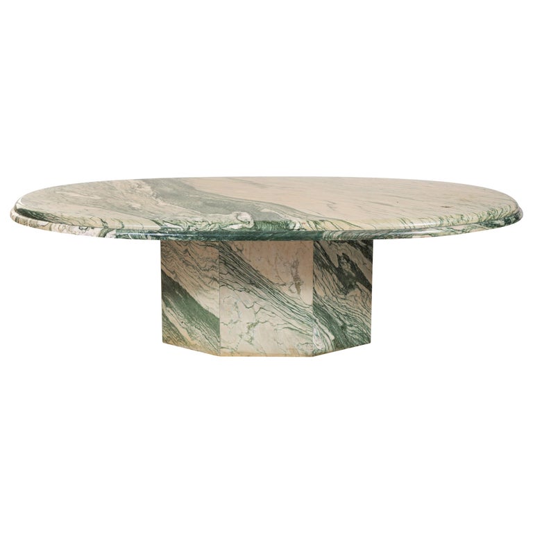 Green and White Oval Marble Cocktail Table at 1stDibs