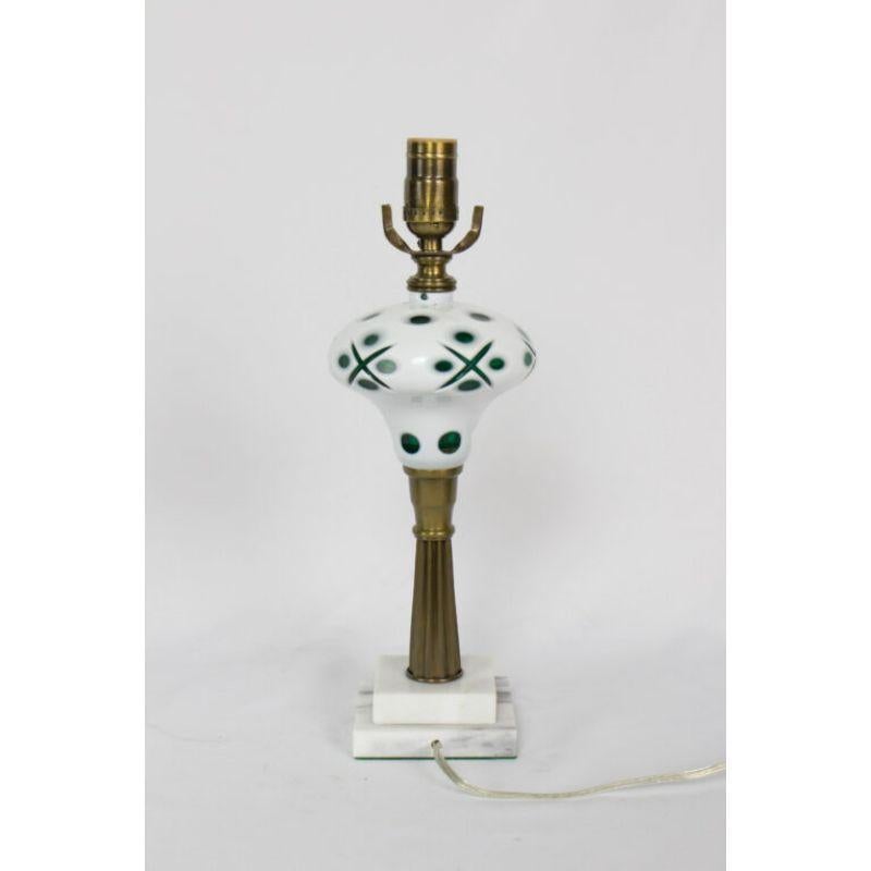 Czech Green and White Overlay Glass Lamp For Sale