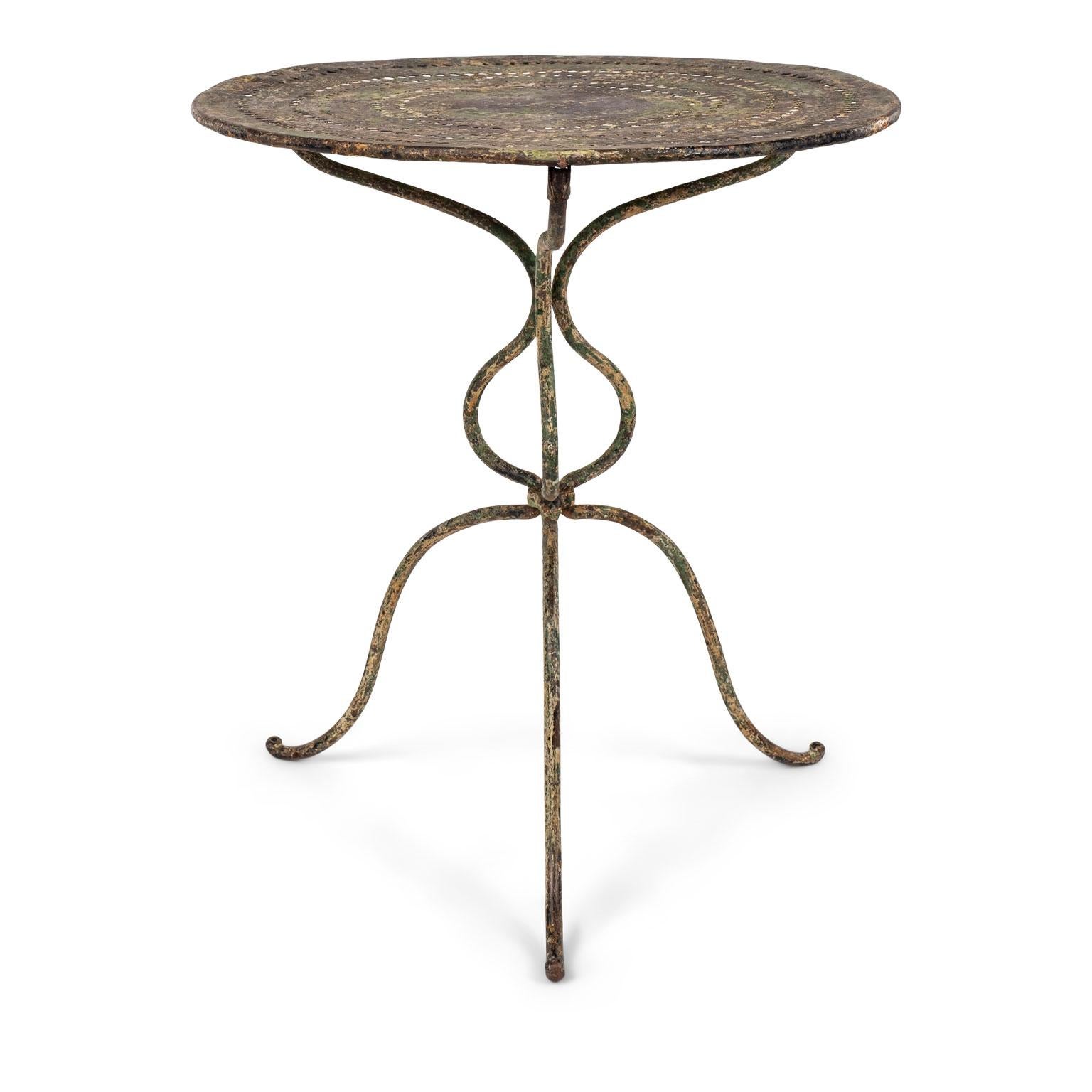 French Provincial Green and White Painted Iron Garden Table