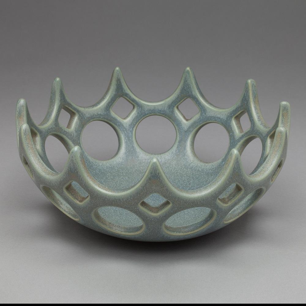 Glazed  Ceramic Waterdrop Nesting Bowls-Mossy Green and White, in Stock For Sale