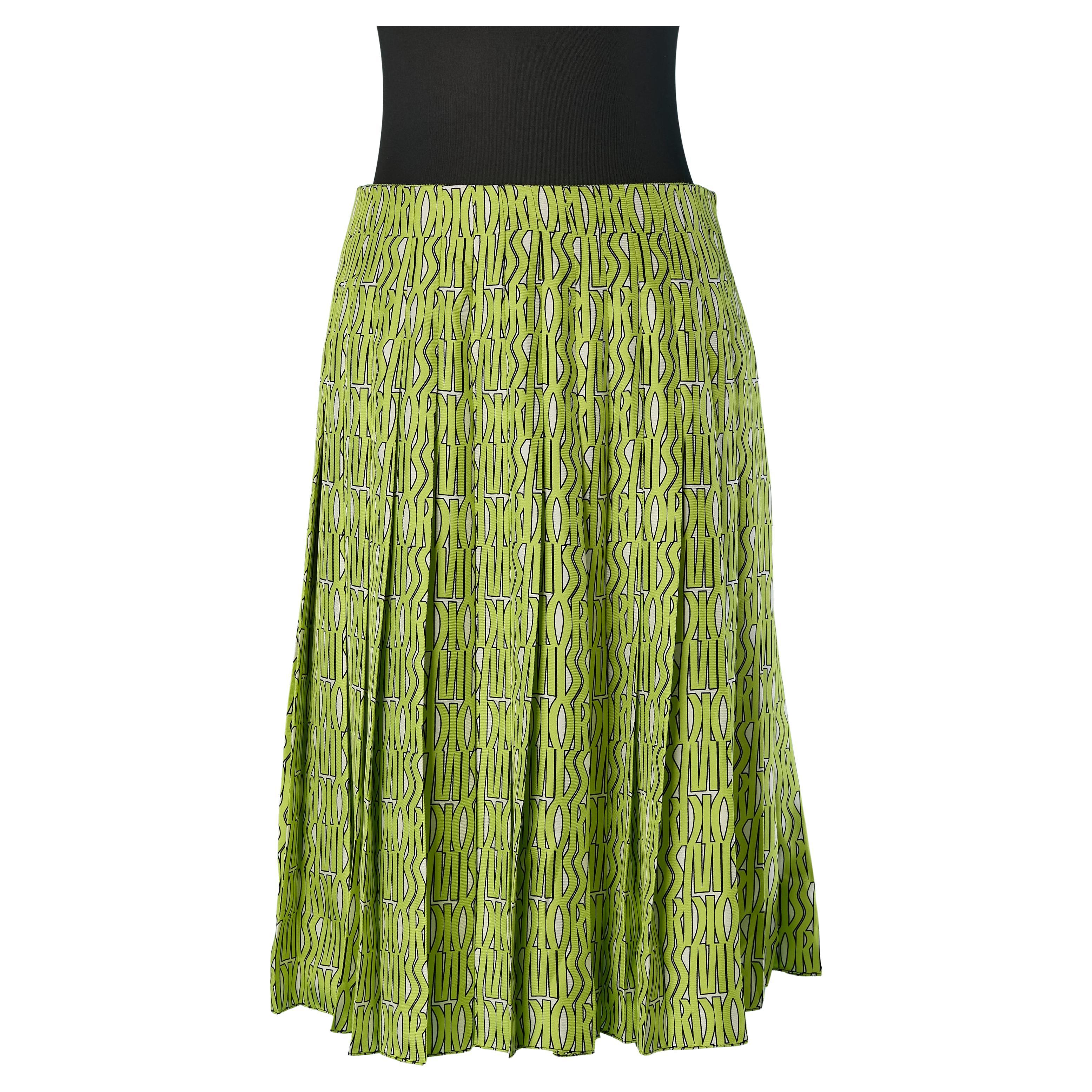 Green and white silk pleated skirt with MISS DIOR print CHRISTIAN DIOR