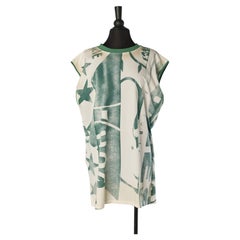 Grün-weißes, ärmelloses Minikleid aus bedrucktem Baumwolljersey von MM6 Maison Margiela