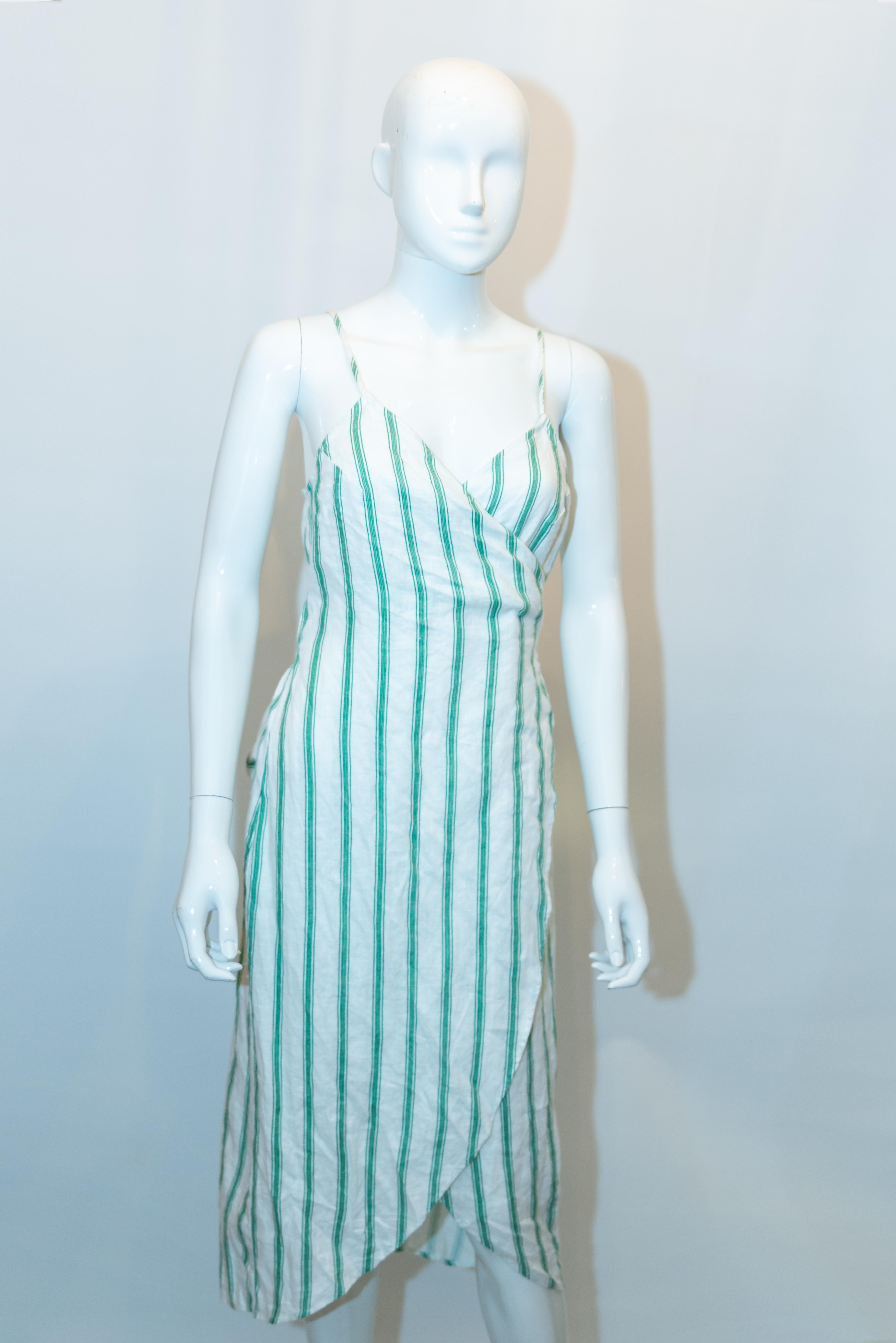 Vestido de lino a rayas verdes y blancas de Reformation Azul en venta
