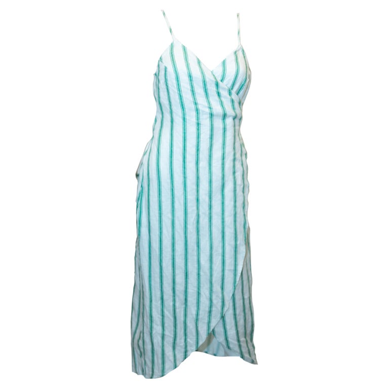 Green and White Stripe Linen Dress by Reformation For Sale at 1stDibs