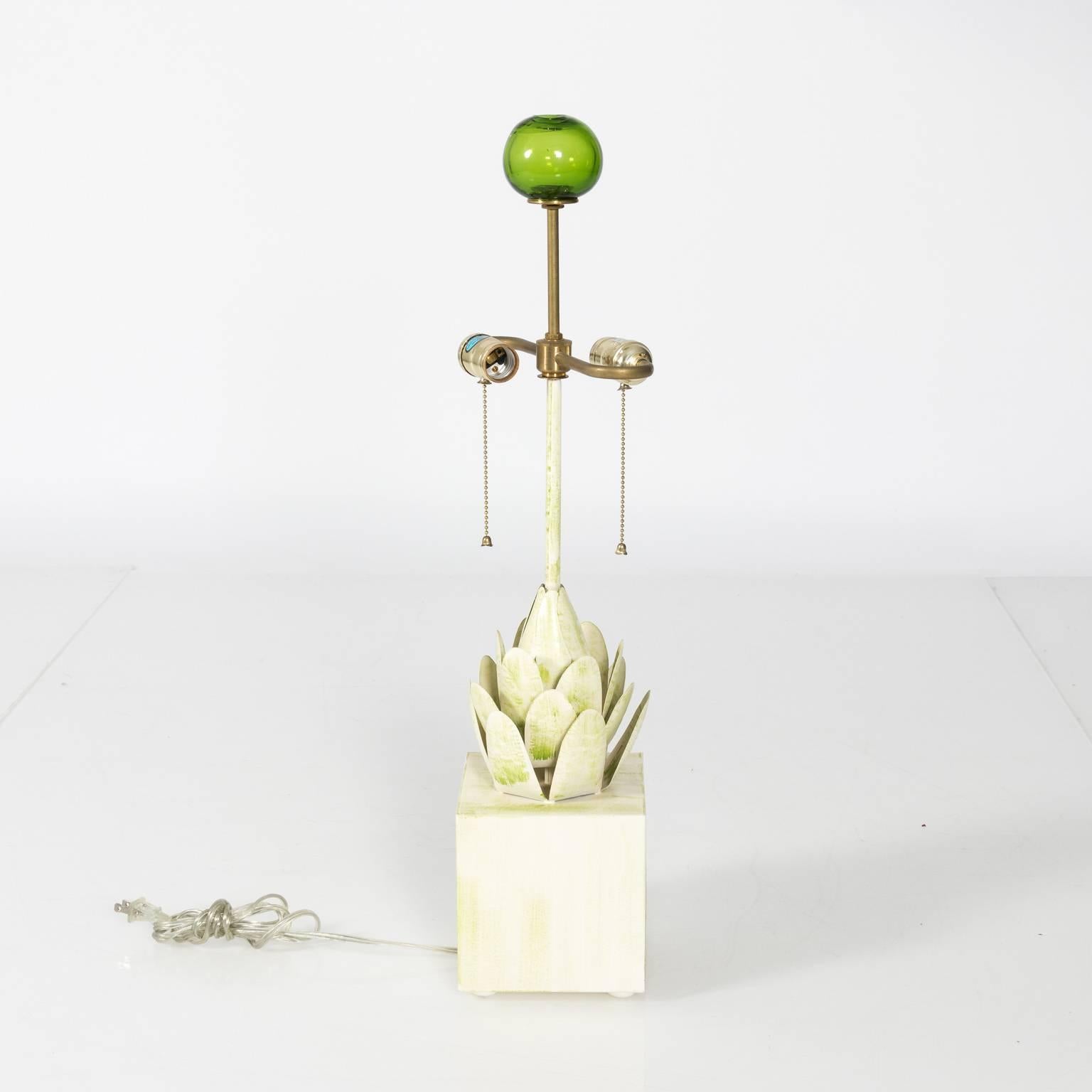 20th Century Green and White Tole Table Lamp