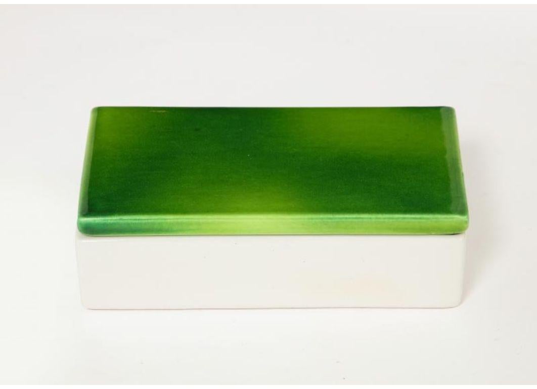 20th Century Green and White Two-Tone Glazed Porcelain Lidded Box by Raymor, c. 1960 For Sale