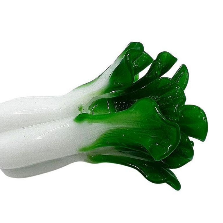 A petite green and white art glass vegetable. This pretty decorative glass bok choy will be a great addition to any glass vegetable collection. 

Dimensions:
3.25