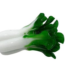Green and White Vintage Murano Art Glass Bok Choy Vegetable, 20th Century