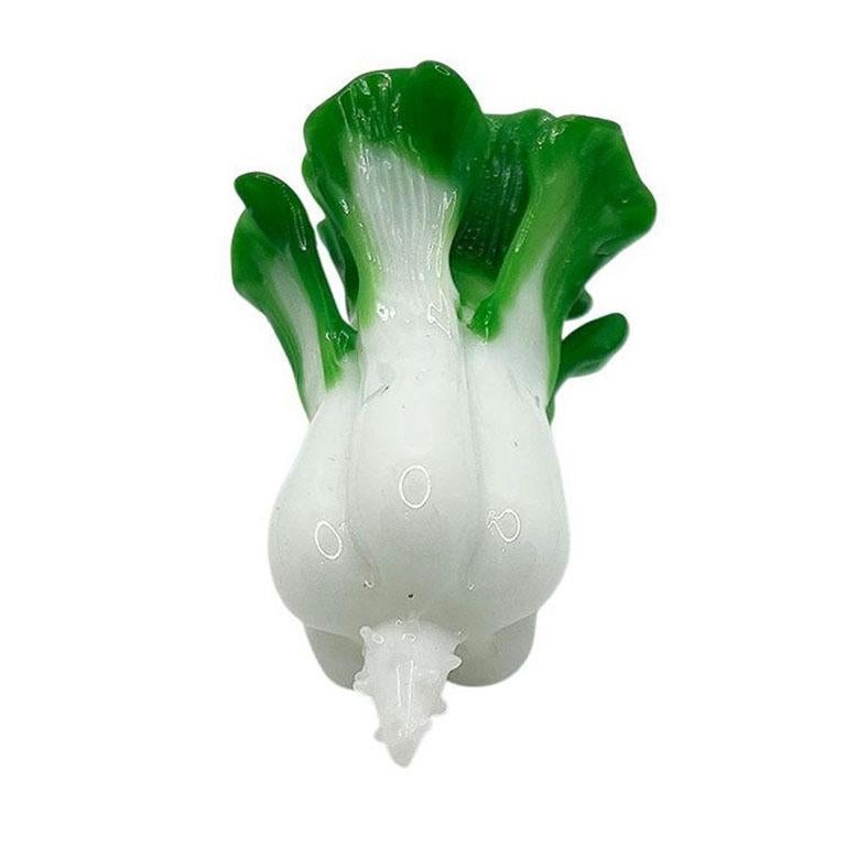 Mid-Century Modern Green and White Vintage Murano Art Glass Bok Choy Vegetable, 20th Century