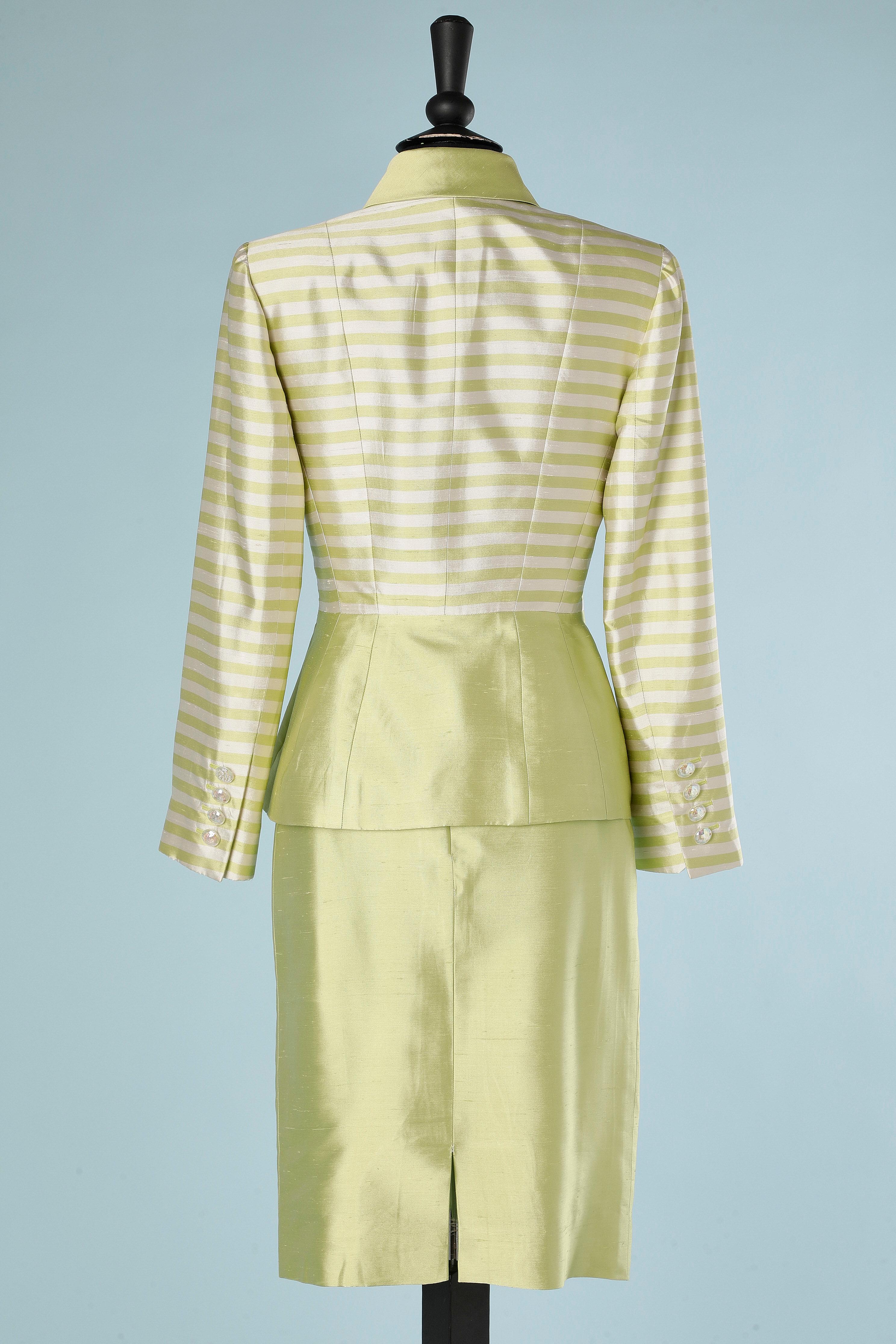 Green and white wild silk skirt-suit Jacques Fath for Neiman Marcus  For Sale 2