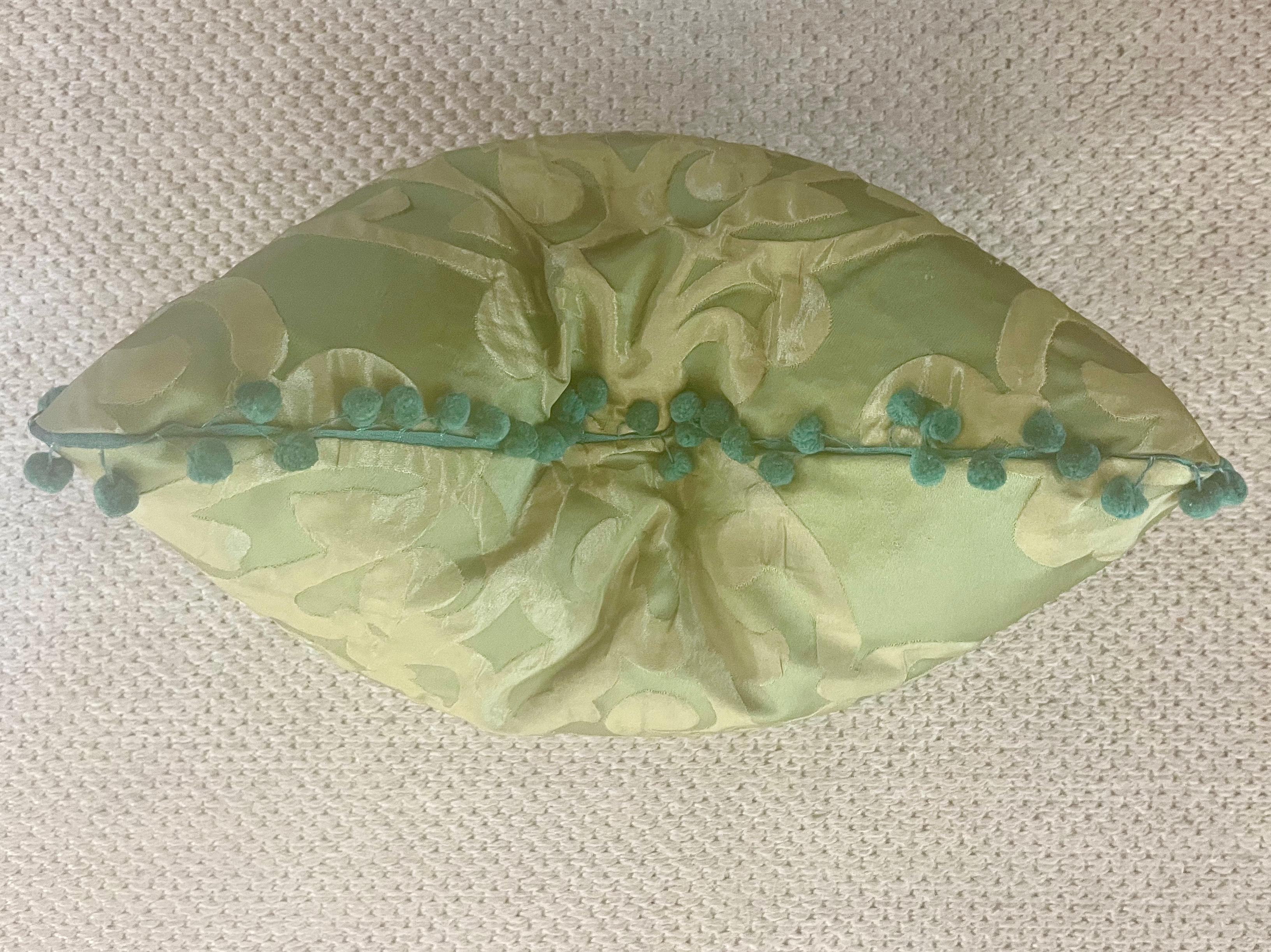 Hand-Crafted Green and Yellow Damask Pillow For Sale