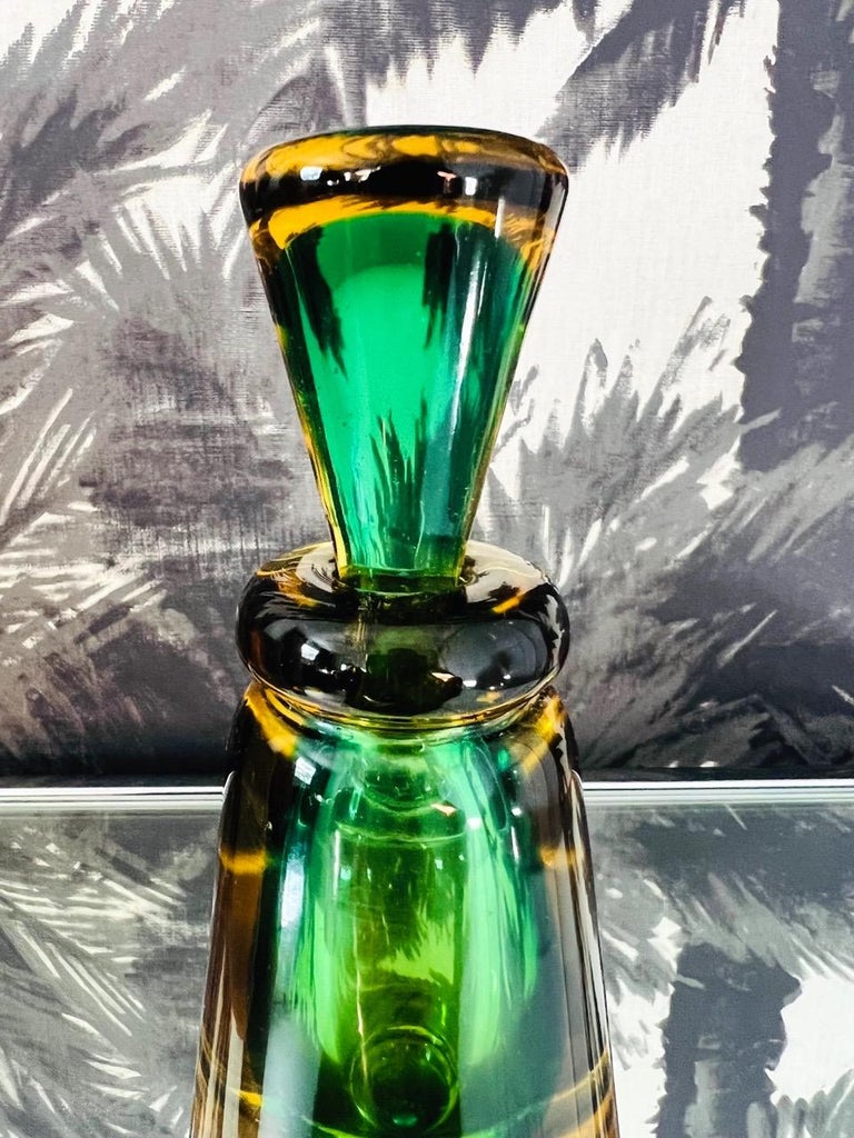 Green and Yellow Murano Glass Bottle Designed by Flavio Poli, c. 1960 For Sale 5
