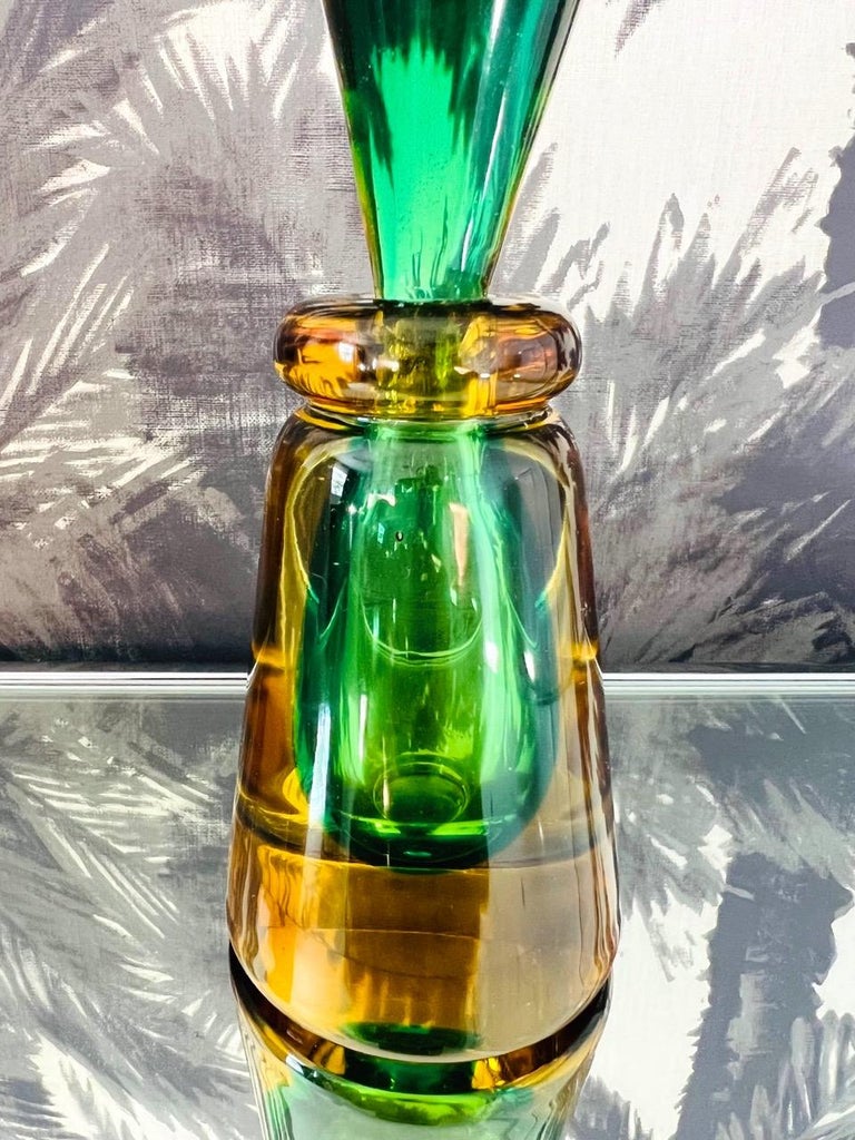 Green and Yellow Murano Glass Bottle Designed by Flavio Poli, c. 1960 In Good Condition For Sale In Fort Lauderdale, FL