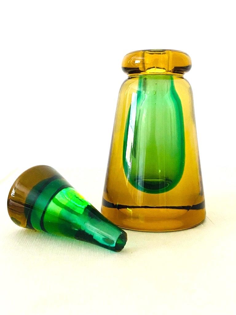 Green and Yellow Murano Glass Bottle Designed by Flavio Poli, c. 1960 1