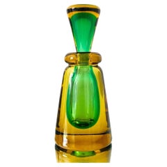 Green and Yellow Murano Glass Bottle Designed by Flavio Poli, c. 1960