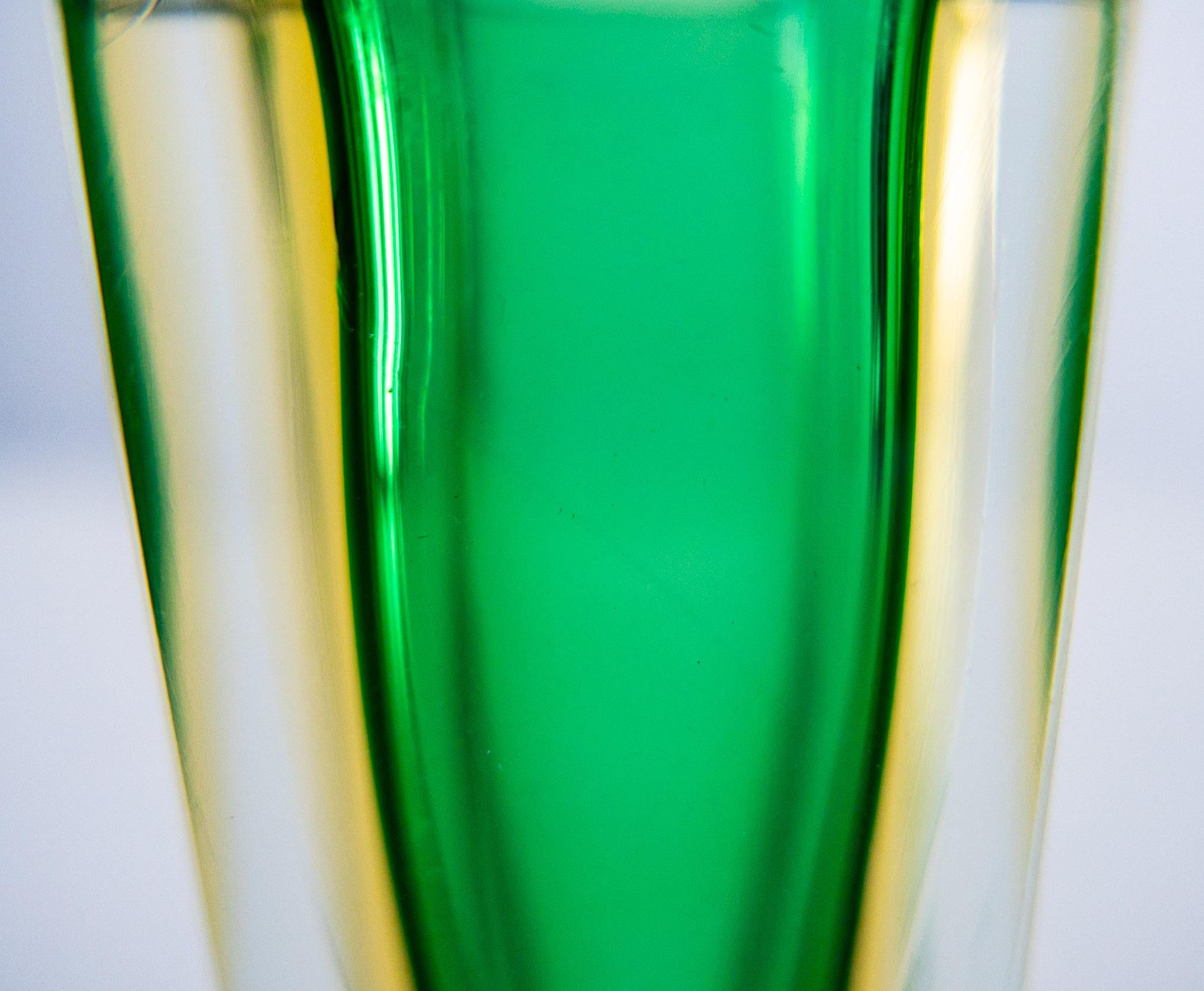 Mid-20th Century Green and Yellow Murano Sommerso Glass Vase by Flavio Poli, Italy 1970s For Sale