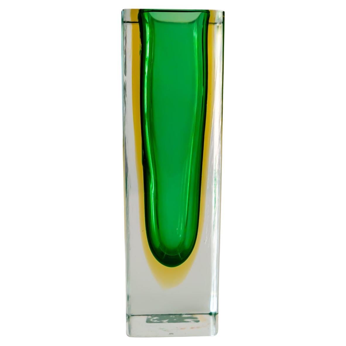 Green and Yellow Murano Sommerso Glass Vase by Flavio Poli, Italy 1970s For Sale