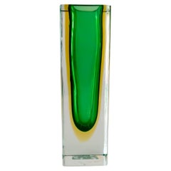 Green and Yellow Murano Sommerso Glass Vase by Flavio Poli, Italy 1970s