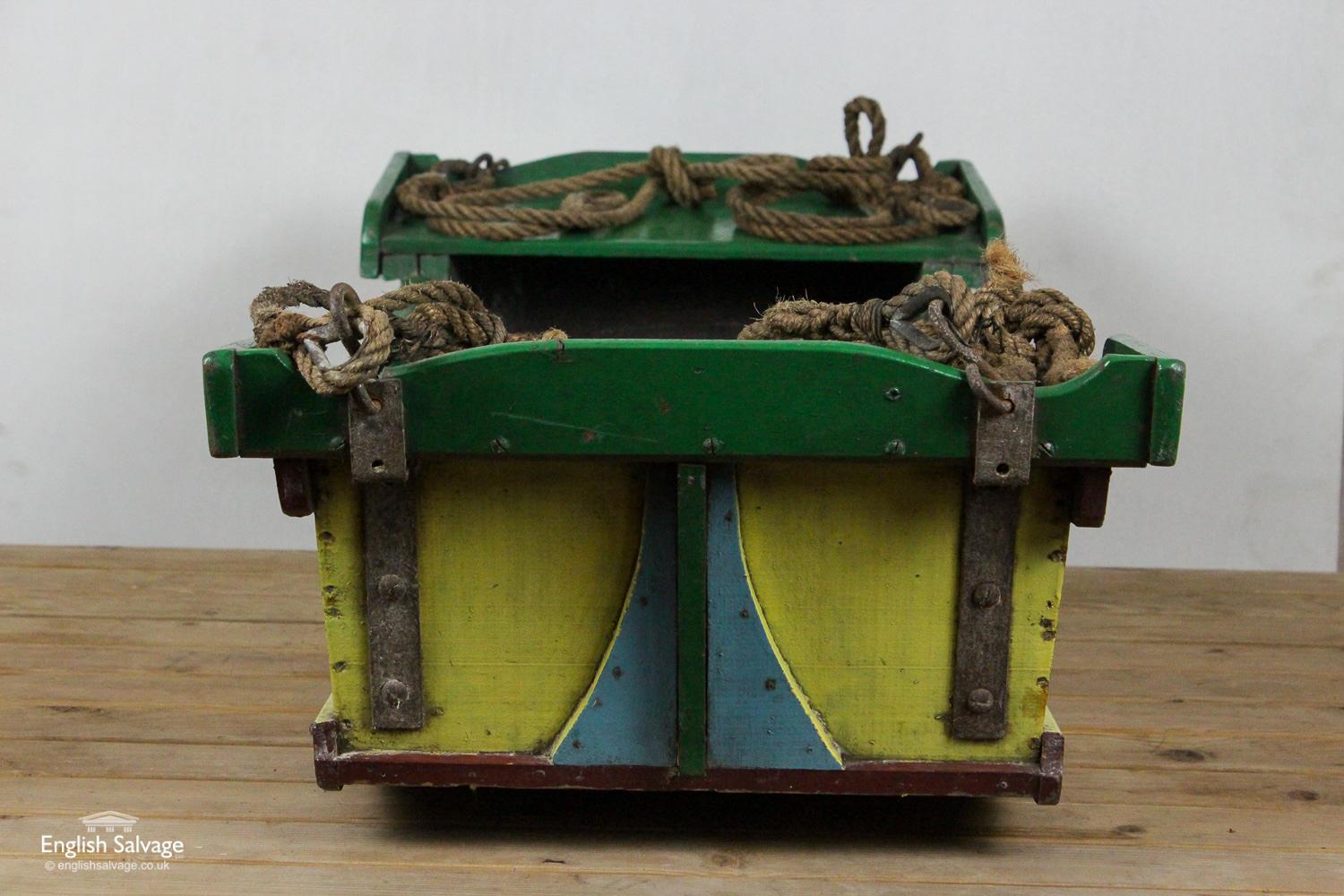 European Green and Yellow Painted Wooden Boat, 20th Century For Sale