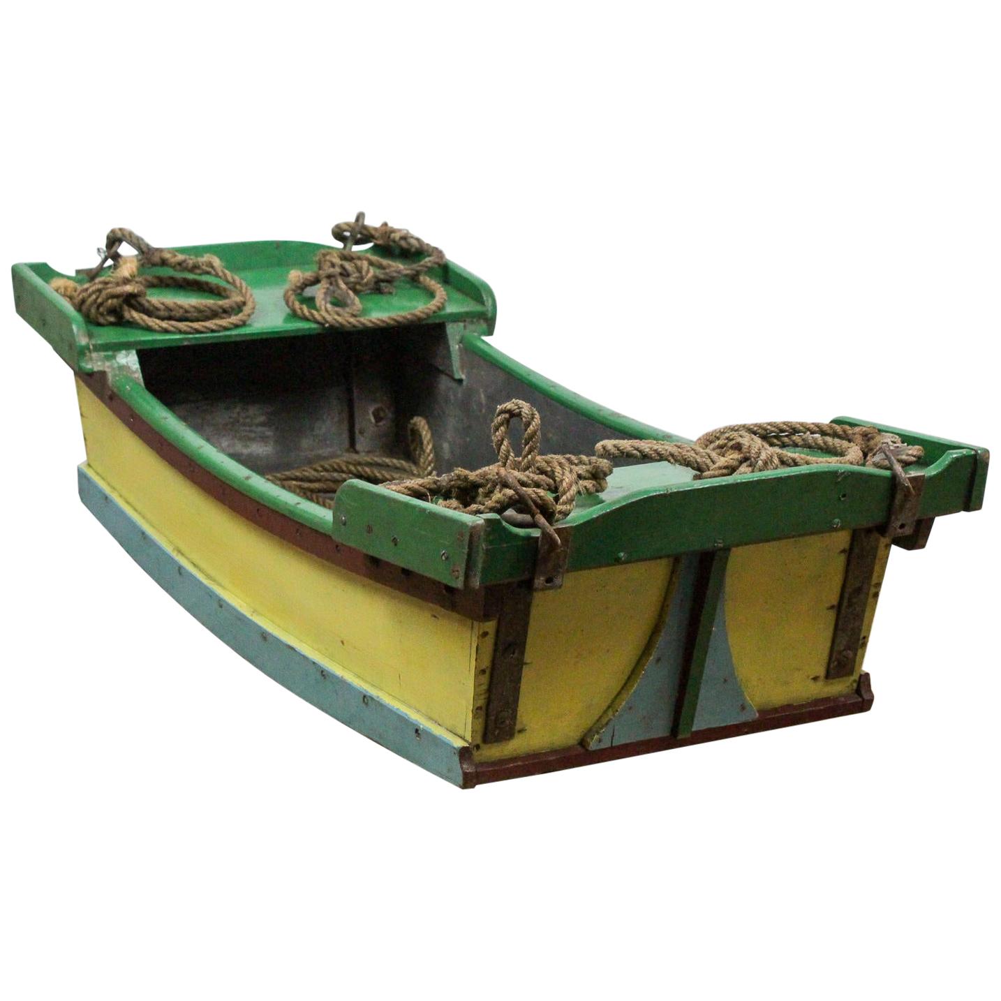 Green and Yellow Painted Wooden Boat, 20th Century For Sale