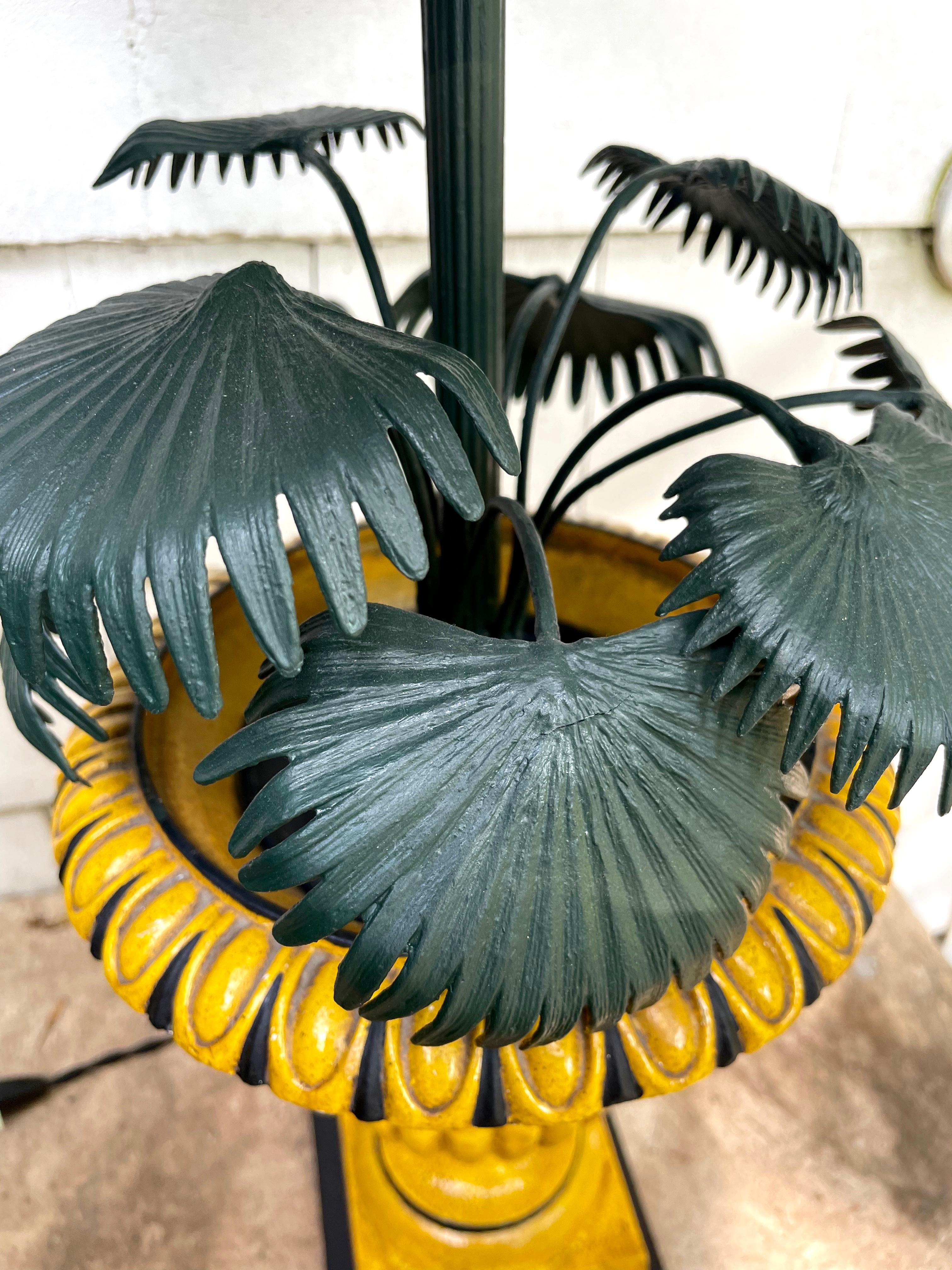 Green and Yellow Potted Palm Urn Lamp For Sale 1