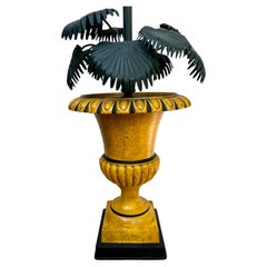 Antique Green and Yellow Potted Palm Urn Lamp