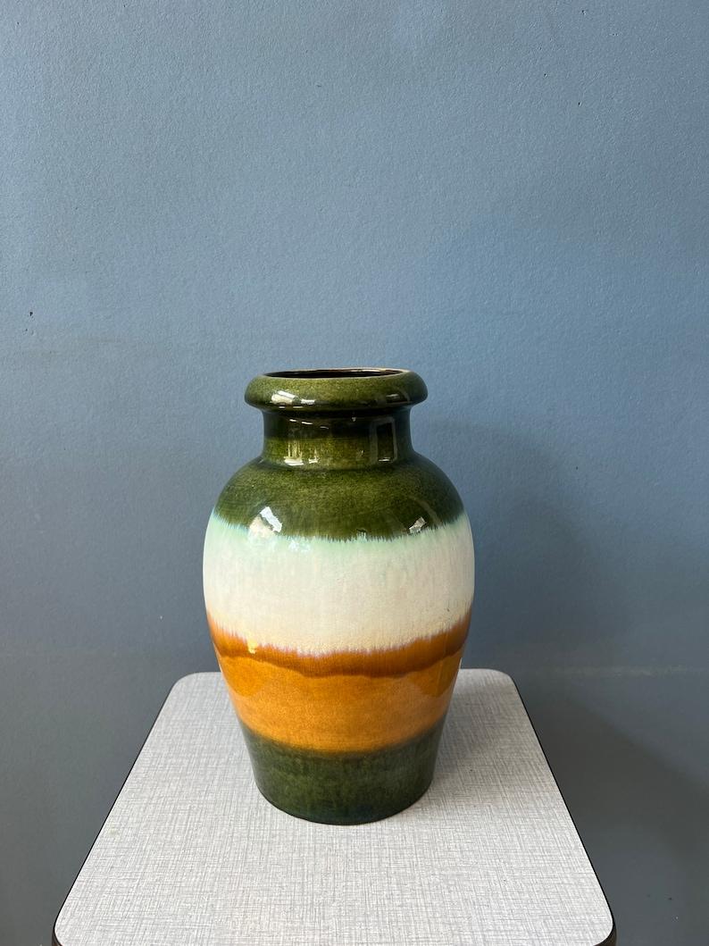 Scheurich Allemagne de l'Ouest, vase en céramique vert et jaune, 1970 Excellent état à ROTTERDAM, ZH