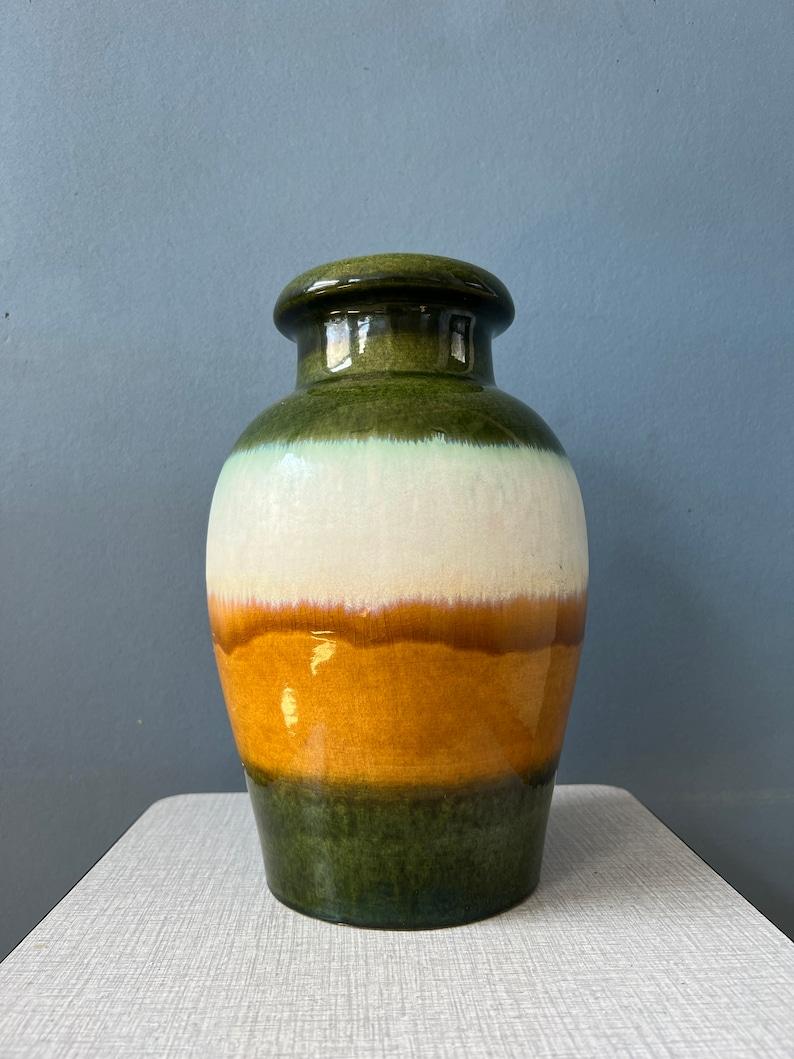 Céramique Scheurich Allemagne de l'Ouest, vase en céramique vert et jaune, 1970