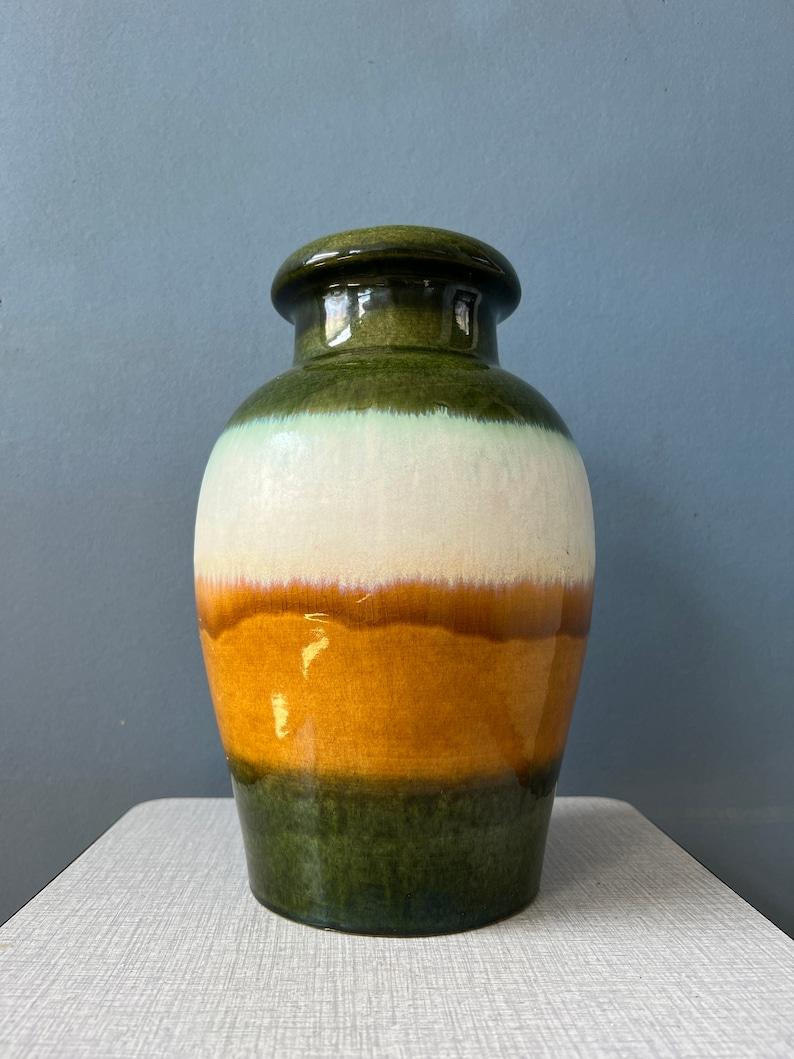 Scheurich Allemagne de l'Ouest, vase en céramique vert et jaune, 1970 1