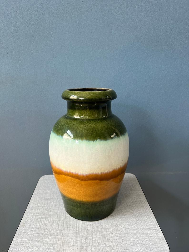 Green and Yellow Scheurich West Germany Ceramic Vase, 1970s 3