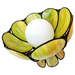 Colgante/florero de vidrio de escoria verde y amarillo