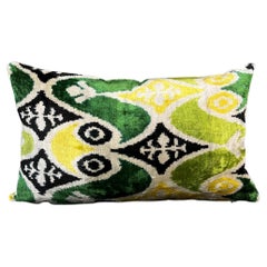 Green and Yellow Small Velvet Silk Ikat Pillow Cover