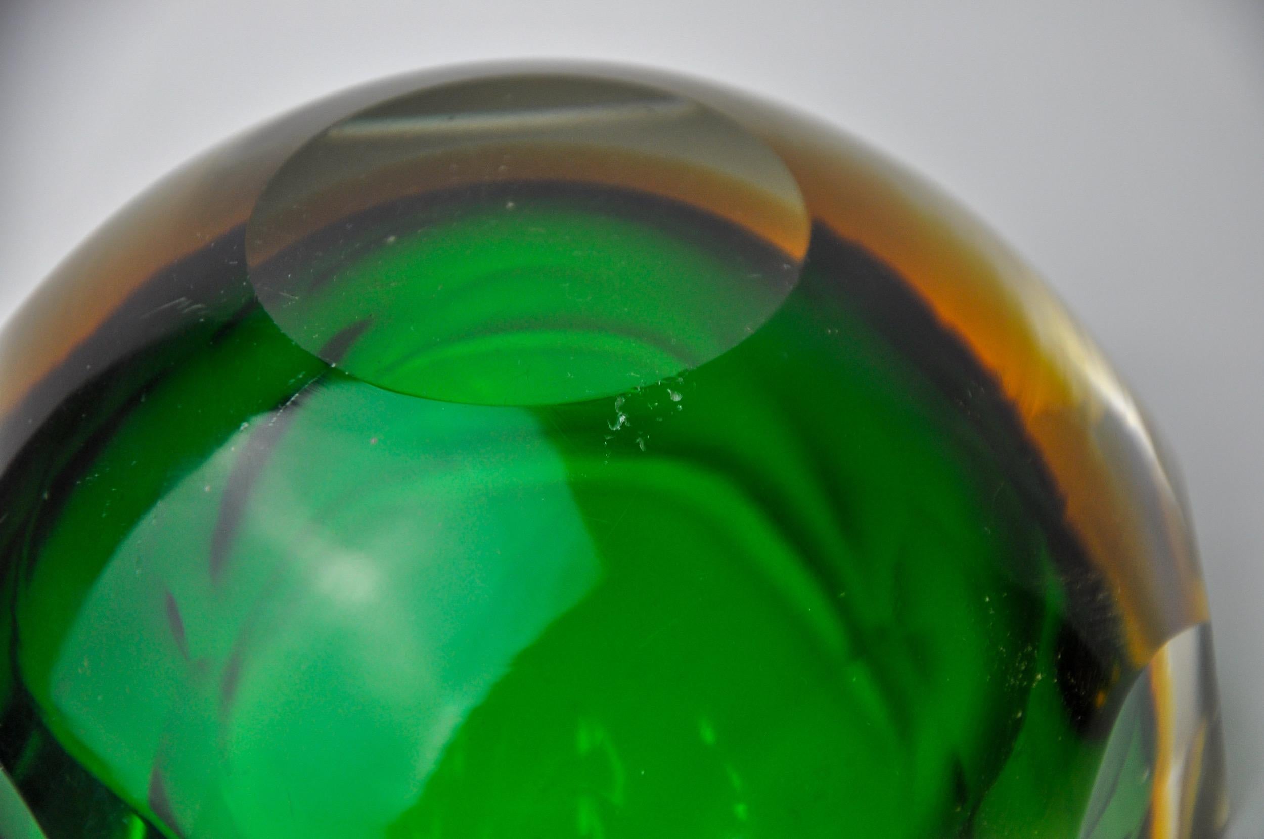 Bolsillo vacío verde y amarillo sommerso de seguso, cristal de murano, italia, 1970 en venta 1