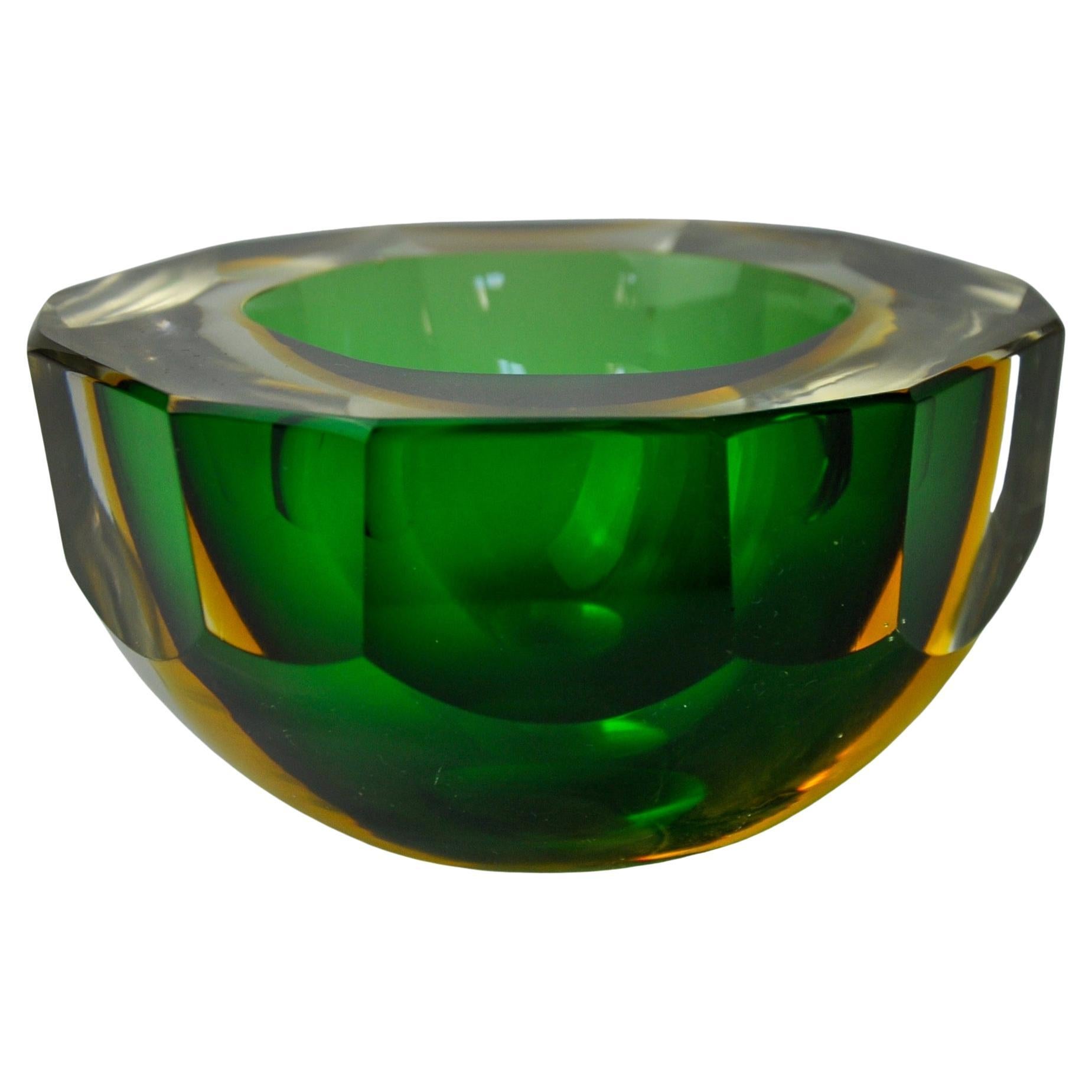 Tasca vuota sommerso verde e giallo di Seguso, vetro di Murano, Italia, 1970