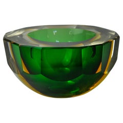 Vide-poche vert et jaune de Sommerso par Seguso, verre de Murano, Italie, 1970