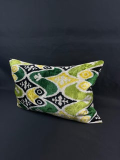 Green and Yellow Velvet Silk Ikat Pillow Cover