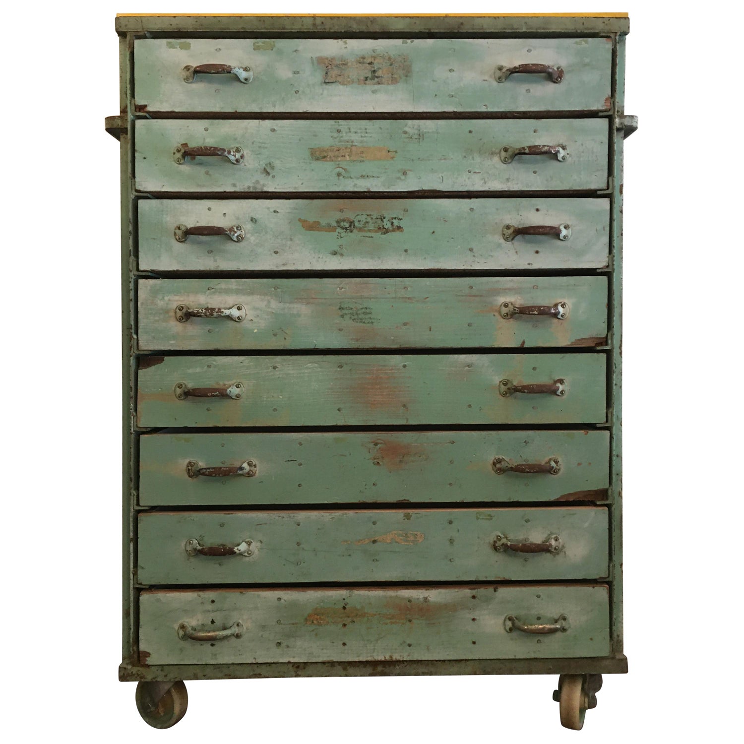 Green And Yellow Vintage Iron Industrial Storage Cabinet For Sale At 1stdibs