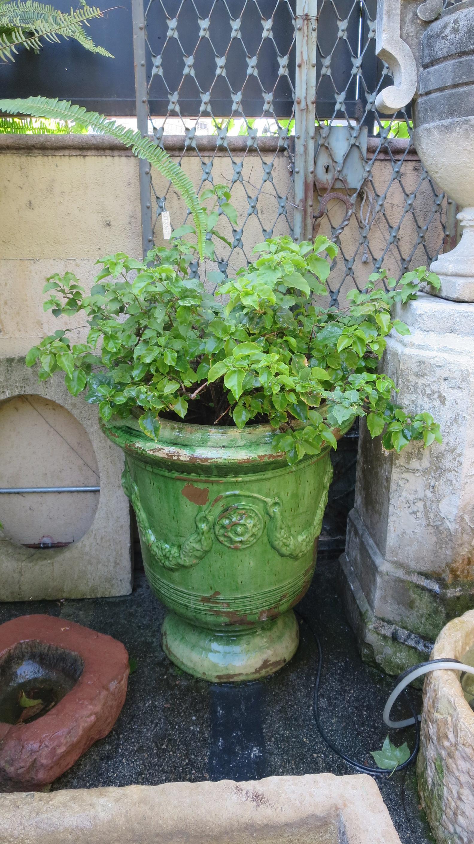 Green Anduze Cache Pot Planter Vase Terracotta Glazed South of France Antique CA 2