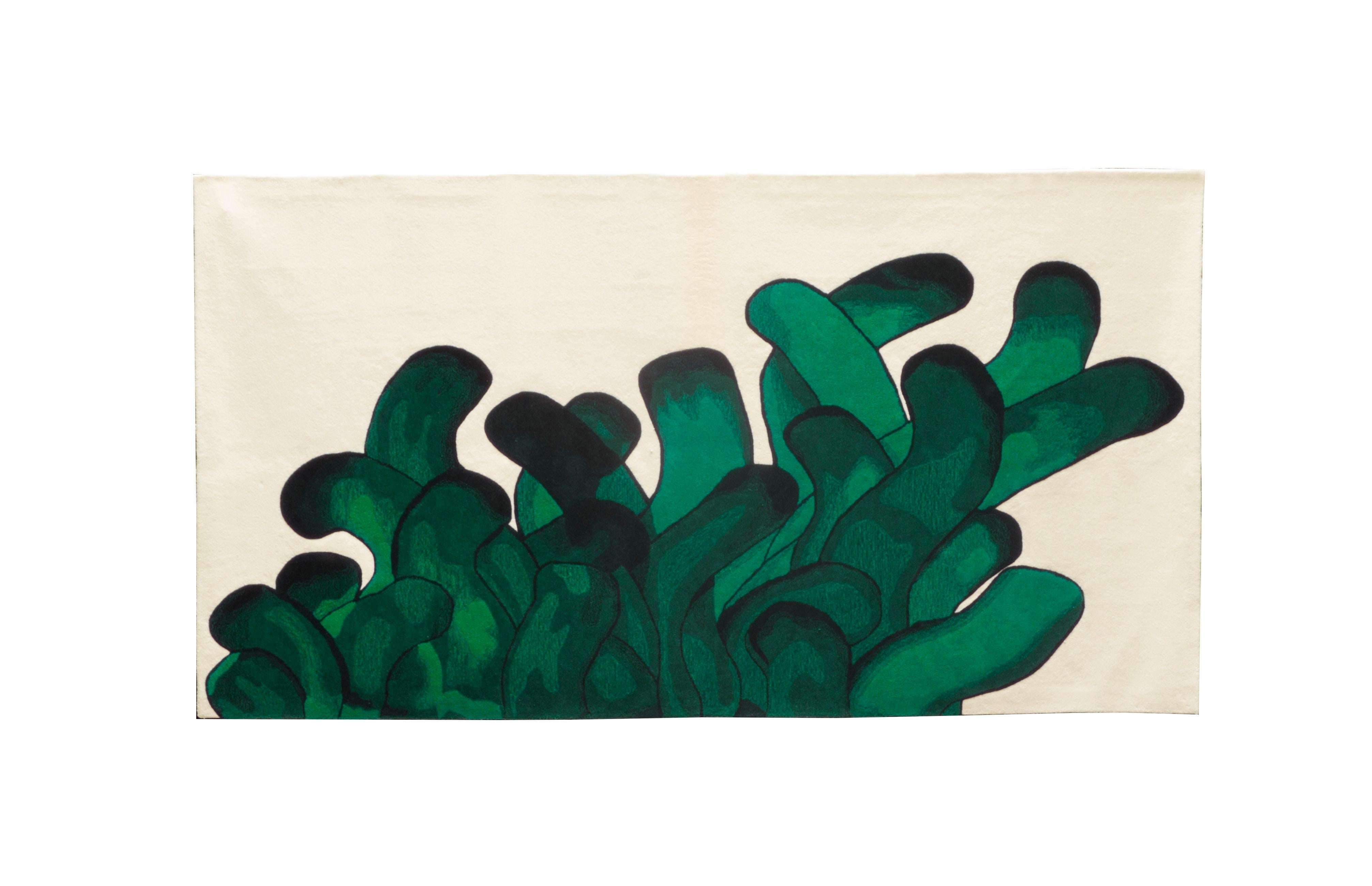 Green Anémone rug François Dumas
Anemone is a rug inspired by a painting in which brushstrokes imitate the movements of sea anemones. The rug is handmade by artisans in Portugal who tuft and cut the wool to obtain a raised design, reproducing the