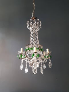 Green Antique 1900s Chandelier Crystal Lustre Ceiling Lamp Rarity Neoclassical