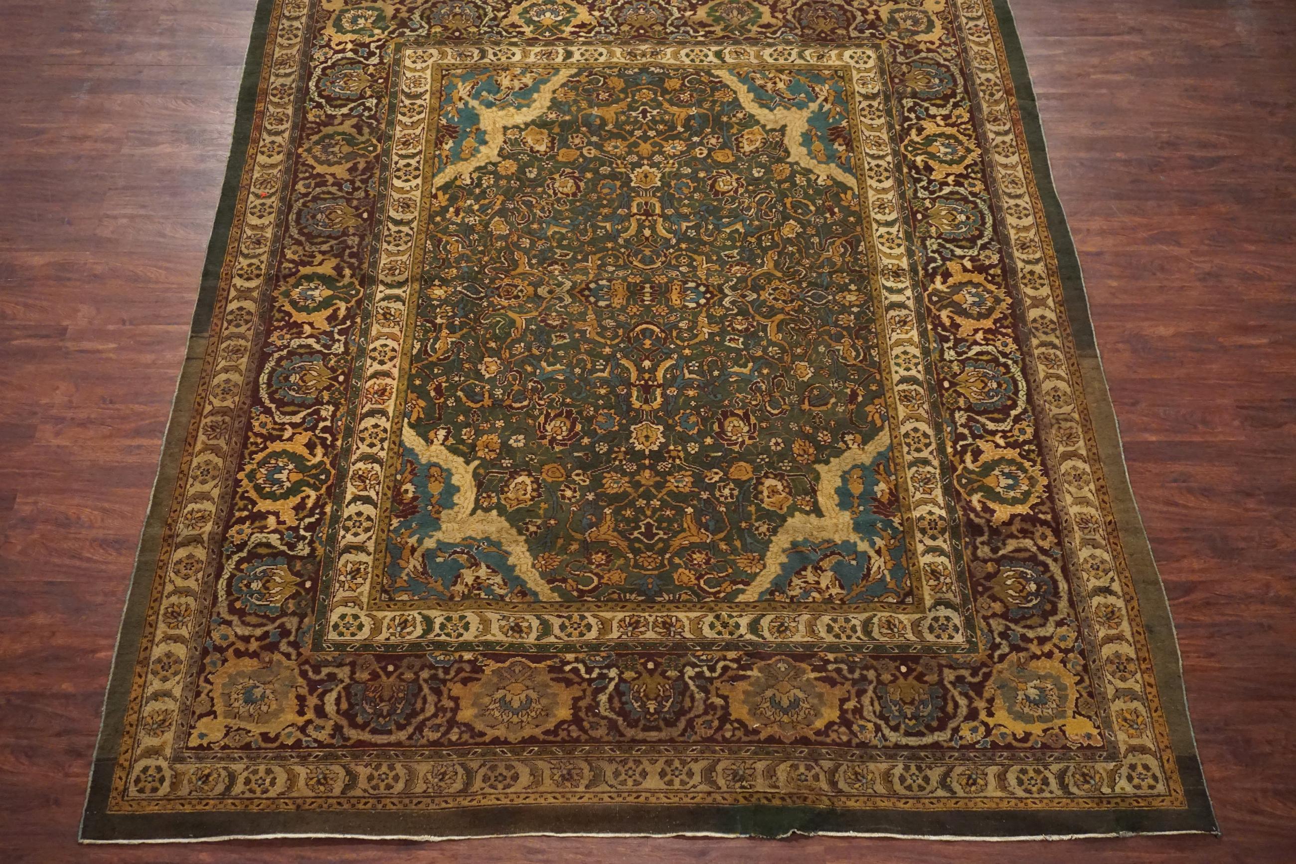 Hand-Knotted Green Antique Agra, circa 1890 For Sale