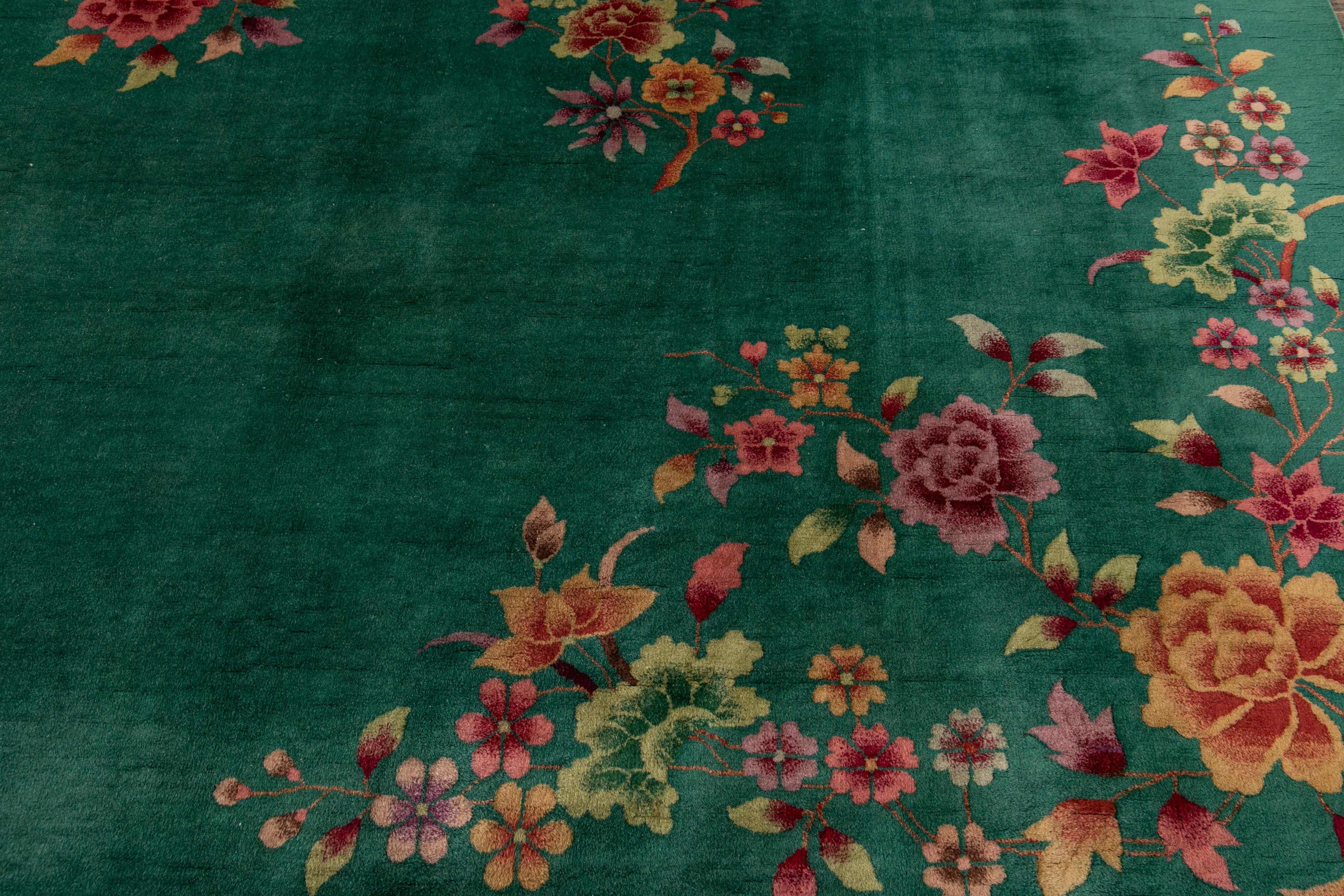 Green Antique Art Deco Chinese Wool Rug 5