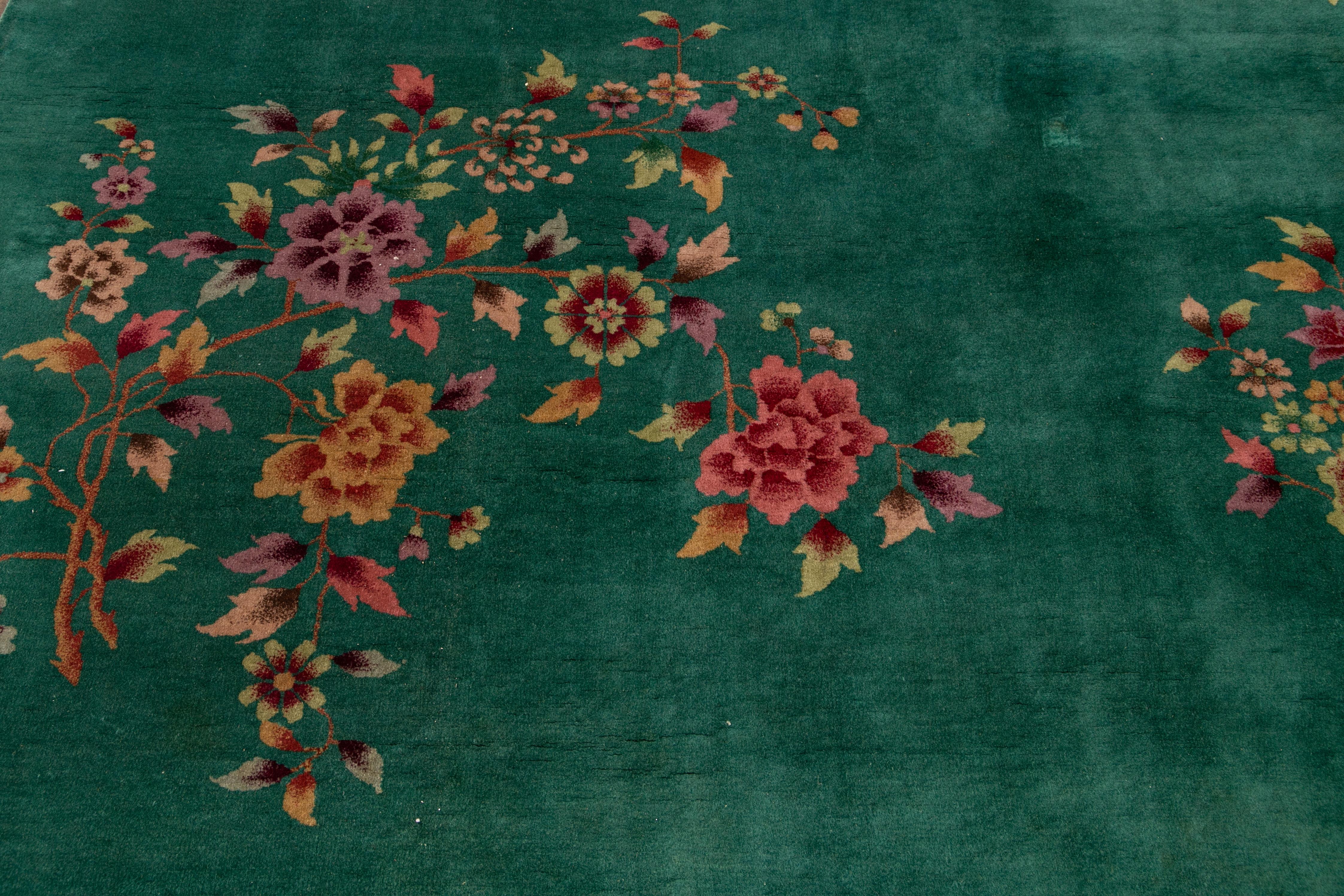 Green Antique Art Deco Chinese Wool Rug 6